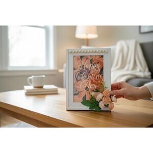 Decorative Happy Valentine’s Day Photo Frame with Floral Accent